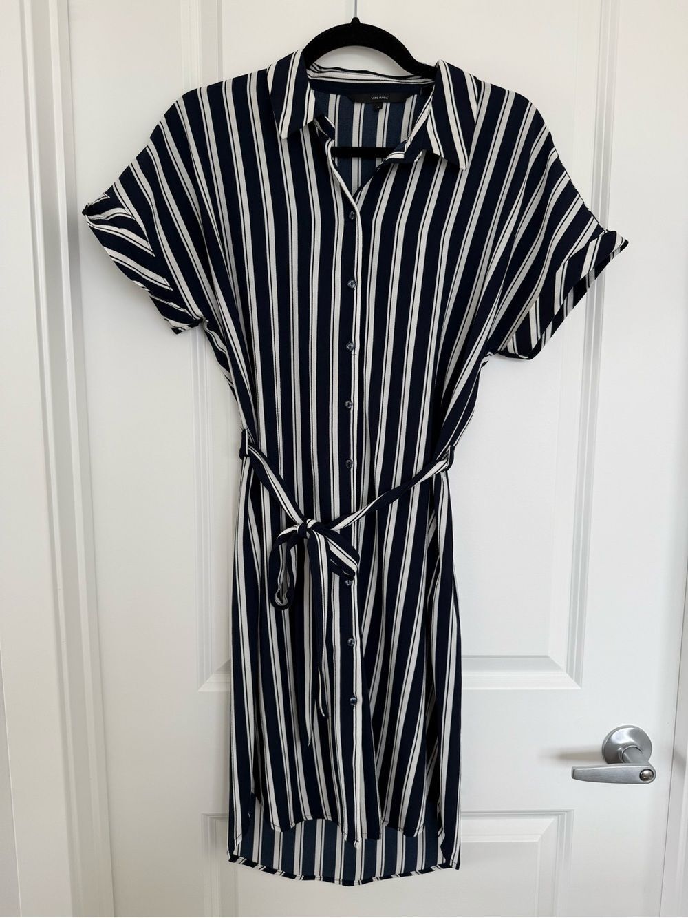 VERO MODA | Navy and White Vertical Stripe Shirt Dress - size small